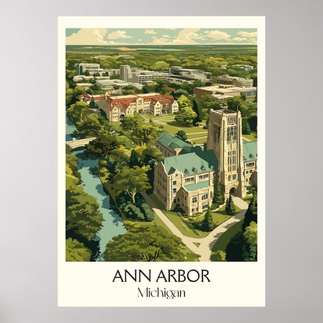 Poster Ann Arbor Michigan Vintage University Art (Frente)