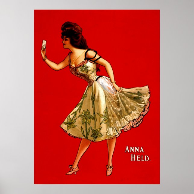 Poster Anna Held ~ Vintage 1899 Anúncio do Teatro Vaudevi (Frente)