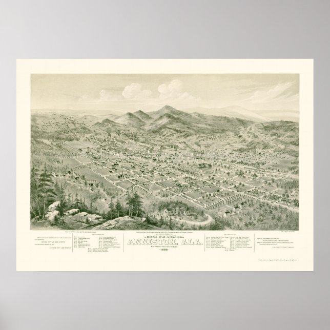 Póster Anniston, Mapa Panorâmico da AL - 1888 (Frente)