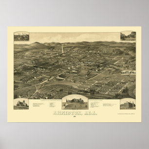 Poster Anniston, mapa panorâmico do AL - 1887