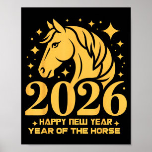 Poster Ano 2026 do Cavalo Arte Floral Zodíaco Ano Novo Lu
