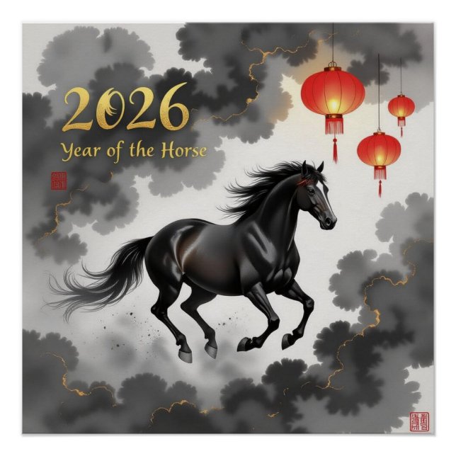 Póster Ano Chinês do Cavalo 2026 (Frente)