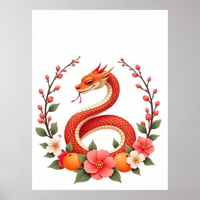 Poster Ano da serpente chinês fofo rindo, Sorriso de serp (Frente)