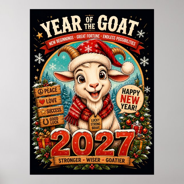 Poster Ano do Bode 2027 Ano Novo Zodiacal Parede (Frente)