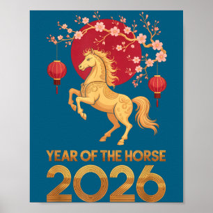 Poster Ano do Cavalo 2026 Ano Novo Lunar do Zodíaco Chinê