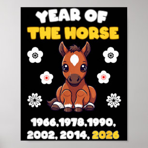 Poster Ano Do Cavalo Adorable Animal Zodíaco 2026 Design