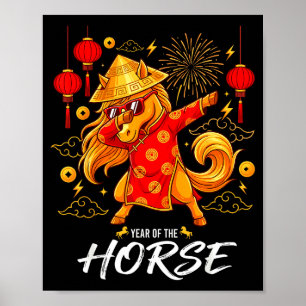 Poster Ano Do Cavalo Dabbing Zodíaco Cavalo Ano Novo Chin