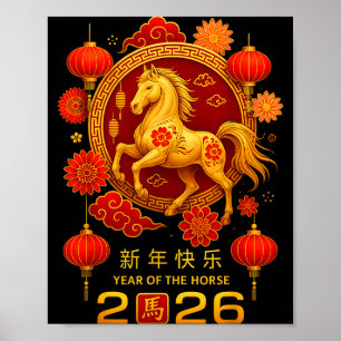 Poster Ano do Cavalo Feliz Ano Novo Lunar Chinês 202