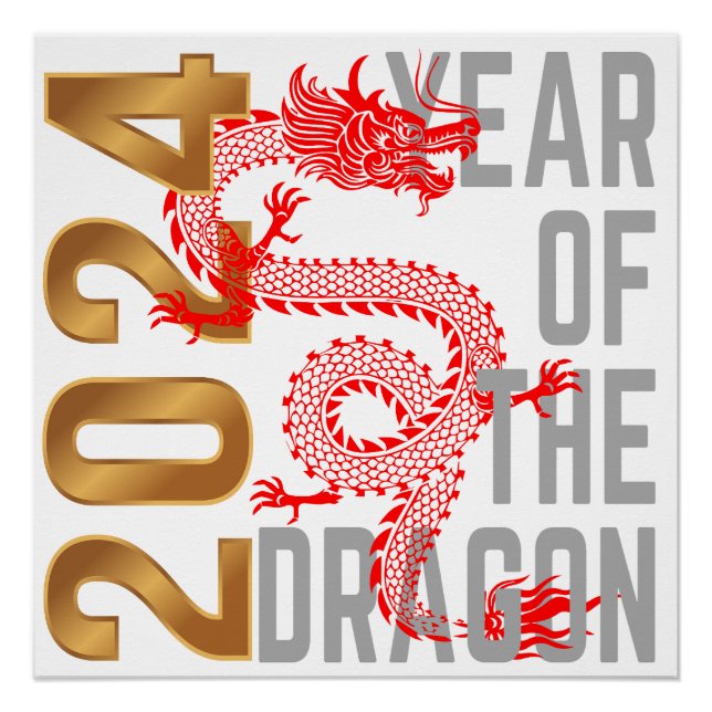 Póster Ano do Dragão Ano 2024 zodíaco chinês (Frente)