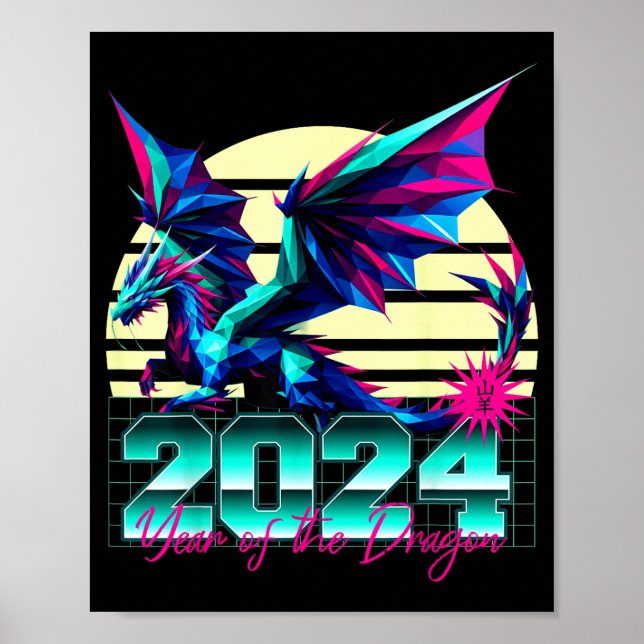 Poster Ano do Dragão do Zodíaco Chinês Polígono (Frente)