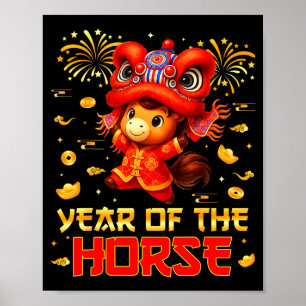 Poster Ano do Leão Dança do Cavalo Ano Novo Lunar Chinês
