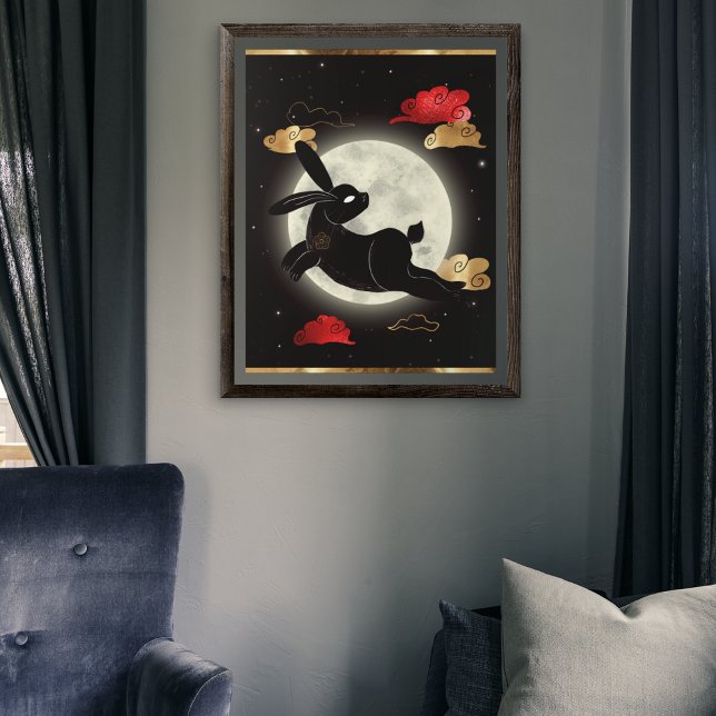 Poster Ano Lunar da Lua do Coelho Preto Vermelho Dourado (Criador carregado)