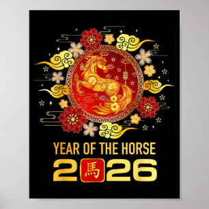 Poster Ano Novo Chinês 2026 Ano do Cavalo Feliz Ano Novo