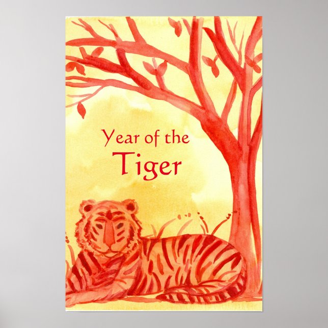 Póster Ano Novo Chinês da Vida Selvagem Tiger Vermelho (Frente)