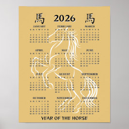 Poster Ano Novo Chinês do Cavalo 2026 Calendário