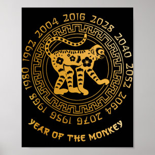 Poster Ano Novo Chinês do Macaco Ano do Zodíaco Chinês