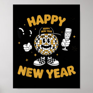 Poster Ano Novo Feliz Xadrez 2026 Bola de Discoteca Ano N