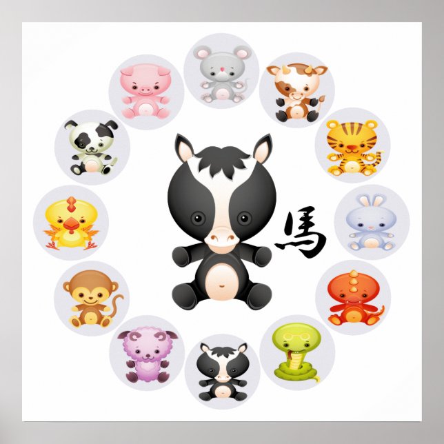 Poster Ano Zodíaco Chinês da Ronda dos Cavalos (Frente)