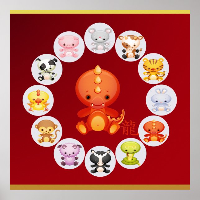 Póster Ano Zodíaco Chinês do Dragão (Frente)