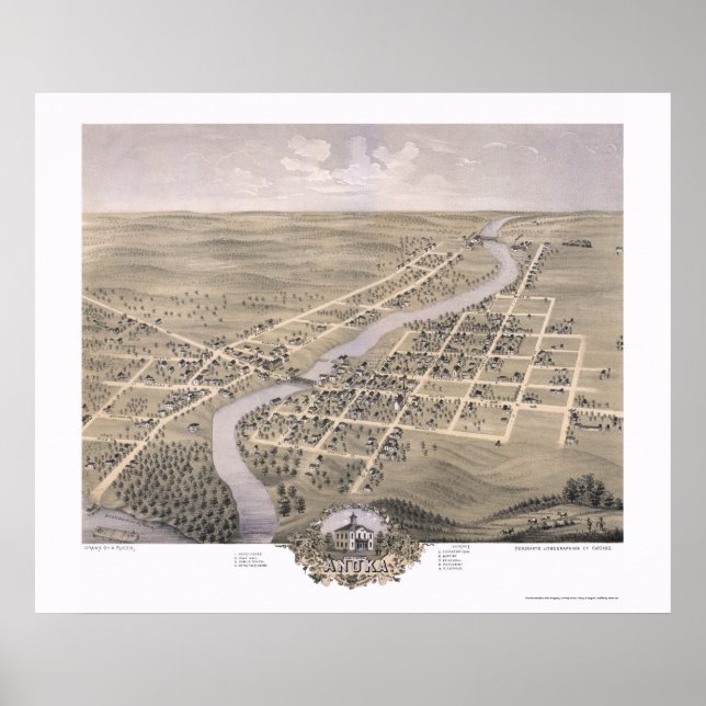 Poster Anoka, Mapa Panorâmico MN - 1869 (Frente)