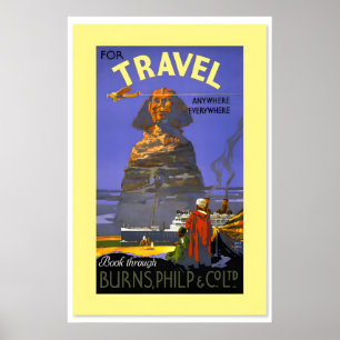 Poster Anos 1930 Burns, Philp & Co. Para Viagens ao Egito