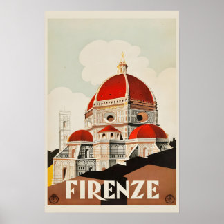 Poster Anos 30 Firenze Florença Itália Duomo Estilo Vinta