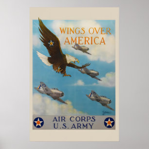 Poster Anos 40 Asas Sobre a América WW2 Força Aérea do Ex