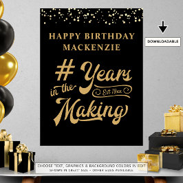 Poster Anos de Confetti Negro Dourado de Aniversário no F