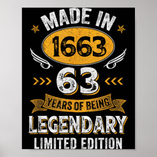 Poster Anos Vintage 1963 63 Velho Aniversário