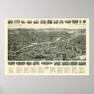 Póster Ansonia, mapa panorâmico do CT - 1921