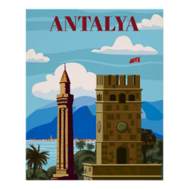 Póster Antalya retro landmark poster