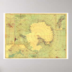 Poster Antártica: Mapa das Regiões do Polo Sul em 1932.
