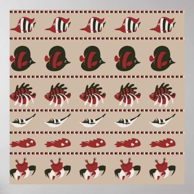 Poster Antecedentes sem costura com a vida marinha - cara (Frente)