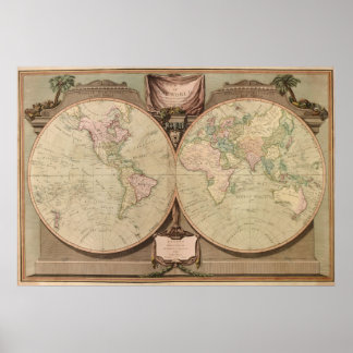 Póster Antecipado Mapa Mundial de 1808 por Laurie e Whitt