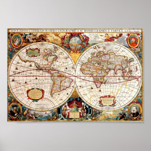 Póster Antecipado medieval, histórico Mapa Mundial Nova T