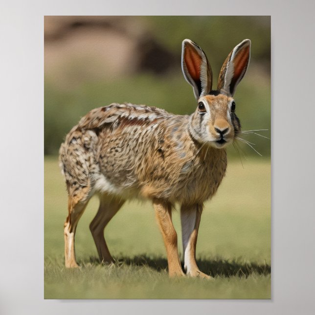 Poster Antelope Jackrabbit em pé na grama (Frente)