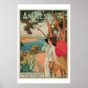 Poster Antibes Cote D Azur Viagens vintage