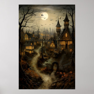 Poster Antiga Aldeia Com Abóboras, Halloween Campo