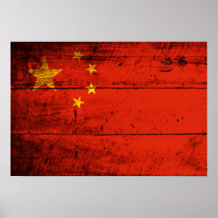 Poster Antiga bandeira da China Wooden