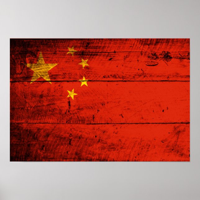 Poster Antiga bandeira da China Wooden (Frente)