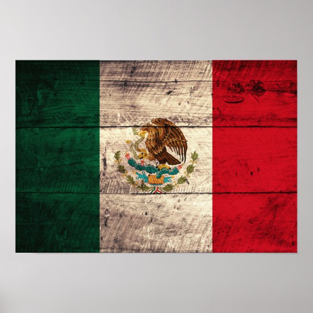 Póster Antiga bandeira do México Wooden (Frente)