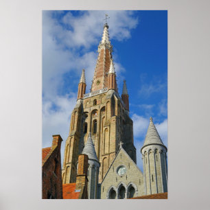 Póster Antiga catedral de Brugge em dia claro de verão