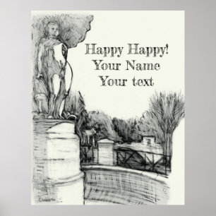 Poster Antiga fonte no parque com o menino da escultura