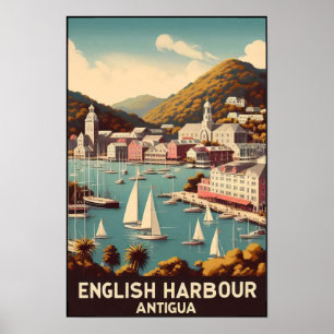 Poster Antiga Harbour Inglês de Antigua anos 60 Viagem