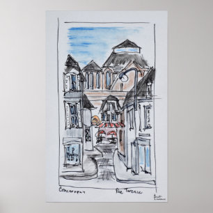 Póster Antiga Igreja Concarneau Rue Turenne, Bretanha