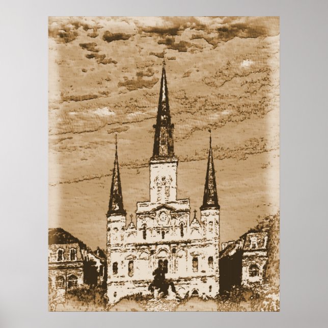 Poster Antiga Rua Vintage, Catedral Francesa de Louis (Frente)