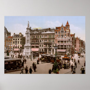 Poster Antigo Amsterdam Dam 1900, Holanda