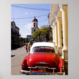 Póster Antigo carro americano clássico em Guanabacoa uma 