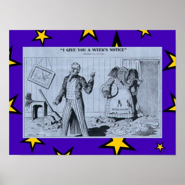 Poster Antigo Cartoon Anti-Republicano Tio Sam & Elephant (Frente)