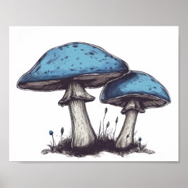 Poster Antigo desenho de esboço de cogumelo fungo. 